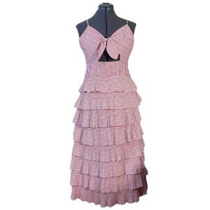 Chapter Stripes Tiered Ruffle Dress with Cut Out Size Medium